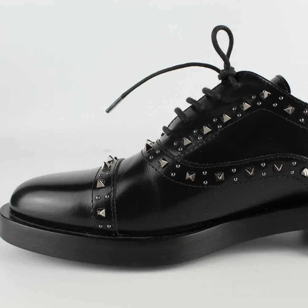 NEW Valentino Garavani Gentleglam Studded Leather Wingtip Oxfords Black EU 37